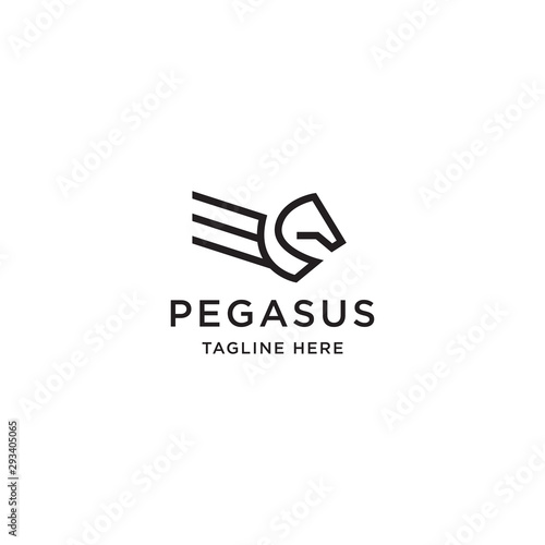 Pegasus Logo Icon Design Template. Line, Minimalist, Modern, Wing, Mystic Vector