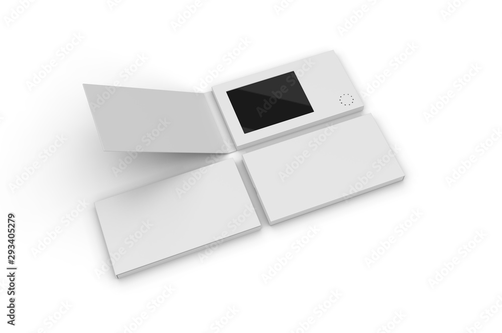 Blank LCD Video Mailer Card And Brochure For branding. 3d render illustration. Blank LCD Video Mailer Card And Brochure For branding. 3d render illustration.