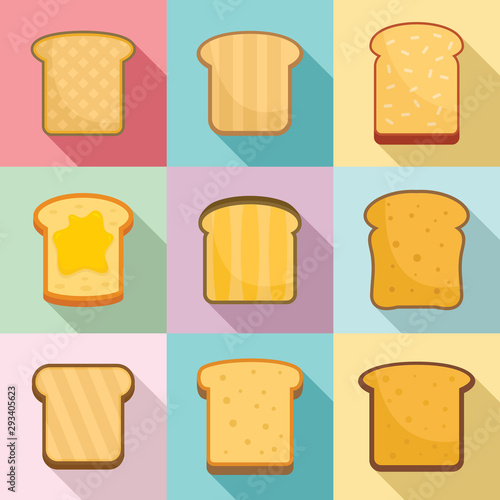 Toast icons set. Flat set of toast vector icons for web design