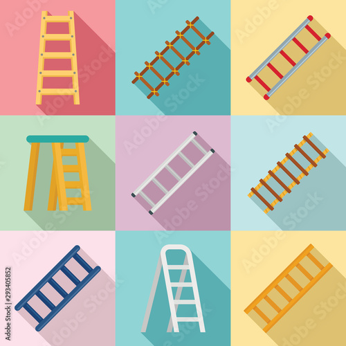 Ladder icons set. Flat set of ladder vector icons for web design