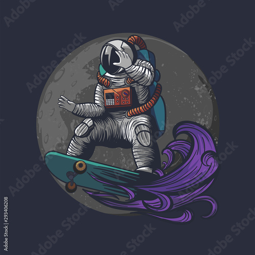 illustration of astronaut, cosmonaut paying skateboard and sport on the space with astronaut suit