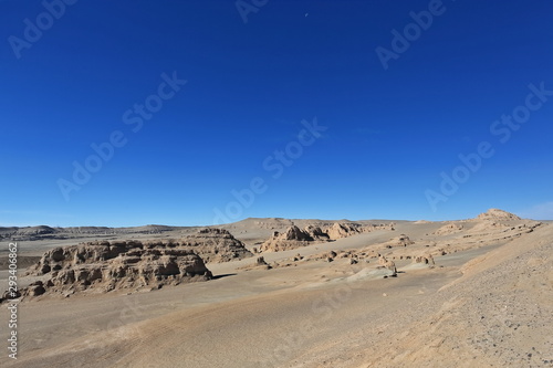 Yardangs-wind eroded rock and bedrock surfaces-alternating ridges and furrows-Qaidam desert-Qinghai-China-0537