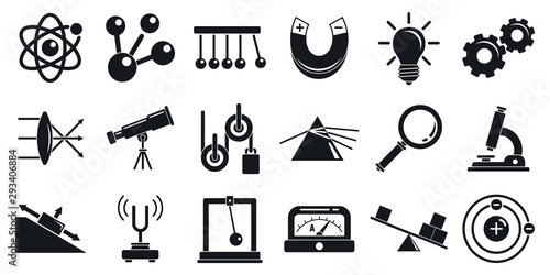 Physics icons set. Simple set of physics vector icons for web design on white background