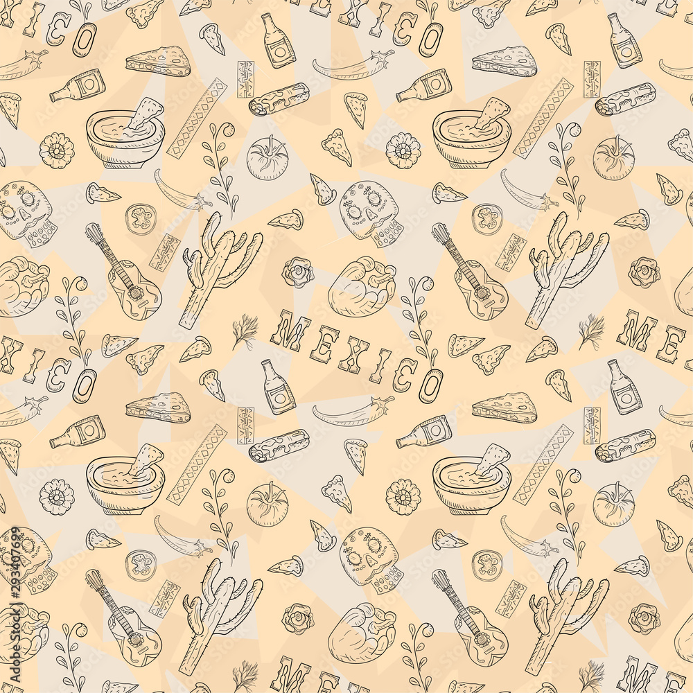 contour illustration 5 of a seamless Mexican theme for design contour illustration 5 of a seamless Mexican theme for design