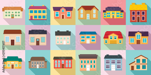 Cottage icons set. Flat set of cottage vector icons for web design