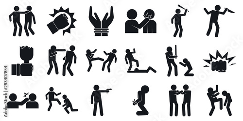 Violence icons set. Simple set of violence vector icons for web design on white background
