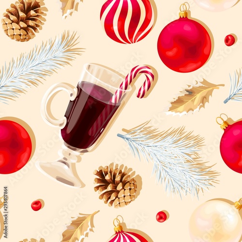 Seamless pattern with glass of mulled wine