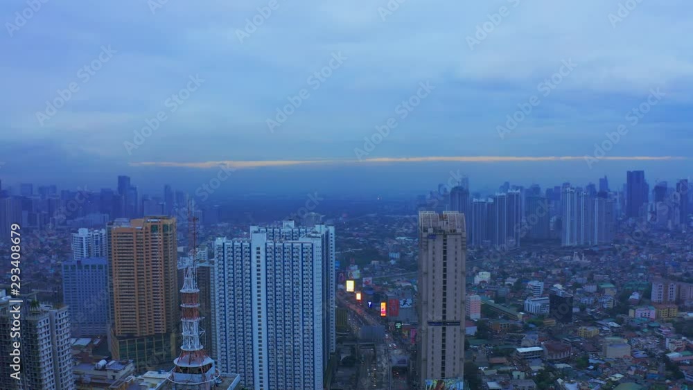 Makati City skyline and modern buildings business district of Metro Manila, Philippines. Aerial 4K Makati City skyline and modern buildings business district of Metro Manila, Philippines. Aerial 4K