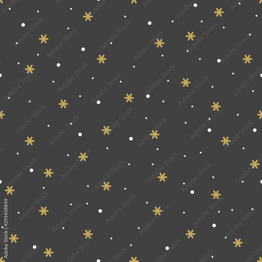 Vector seamless pattern with geometric snowflakes.