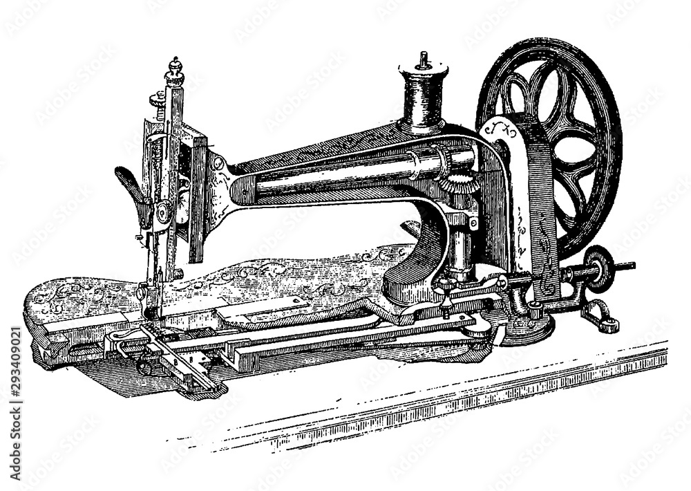 Vintage engraving of a sewing machine