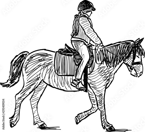 Sketch of little girl riding a horse