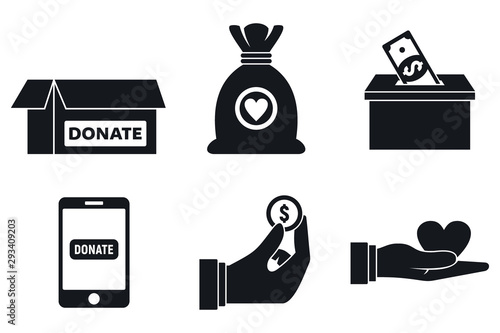 Nonprofit donations icons set. Simple set of nonprofit donations vector icons for web design on white background