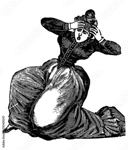 Vintage engraving of a lady in panic