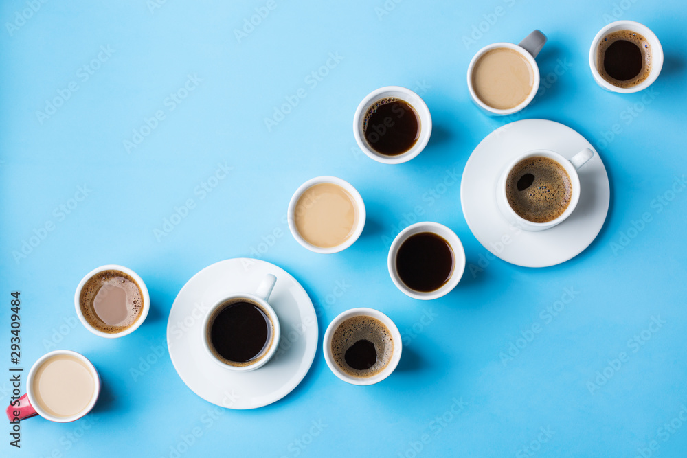 Creative flat lay with assortment of coffee cups Creative flat lay with assortment of coffee cups