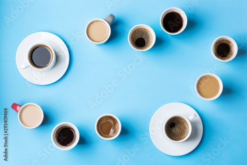 Creative flat lay with assortment of coffee cups