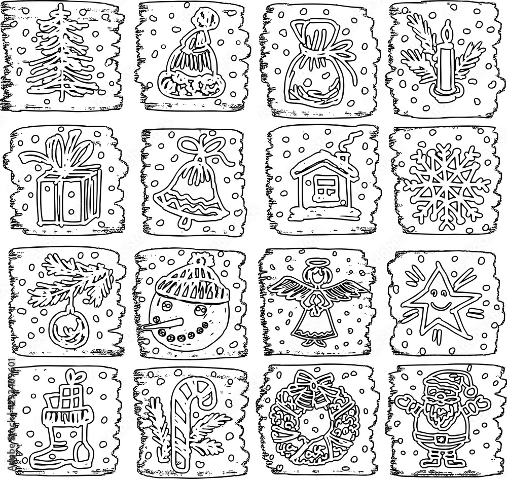 Vector image of set of outlines christmas symbols