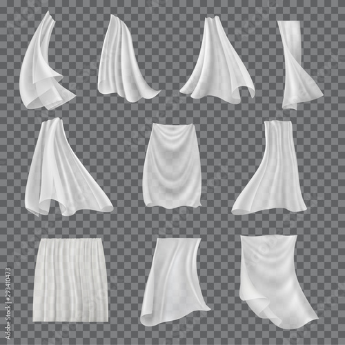 Set of isolated curtain, tulle on transparent
