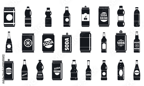Soda drink icons set. Simple set of soda drink vector icons for web design on white background