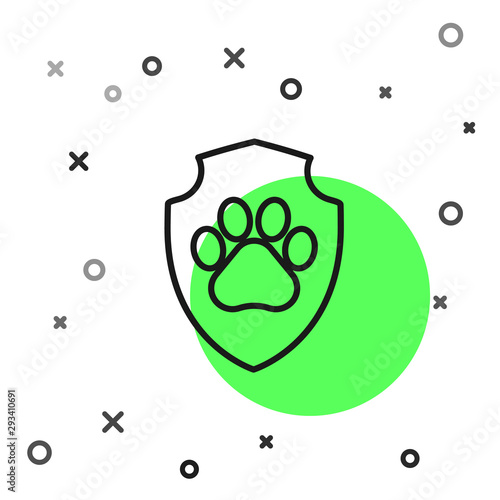 Black line Animal health insurance icon isolated on white background. Pet protection icon. Dog or cat paw print. Vector Illustration