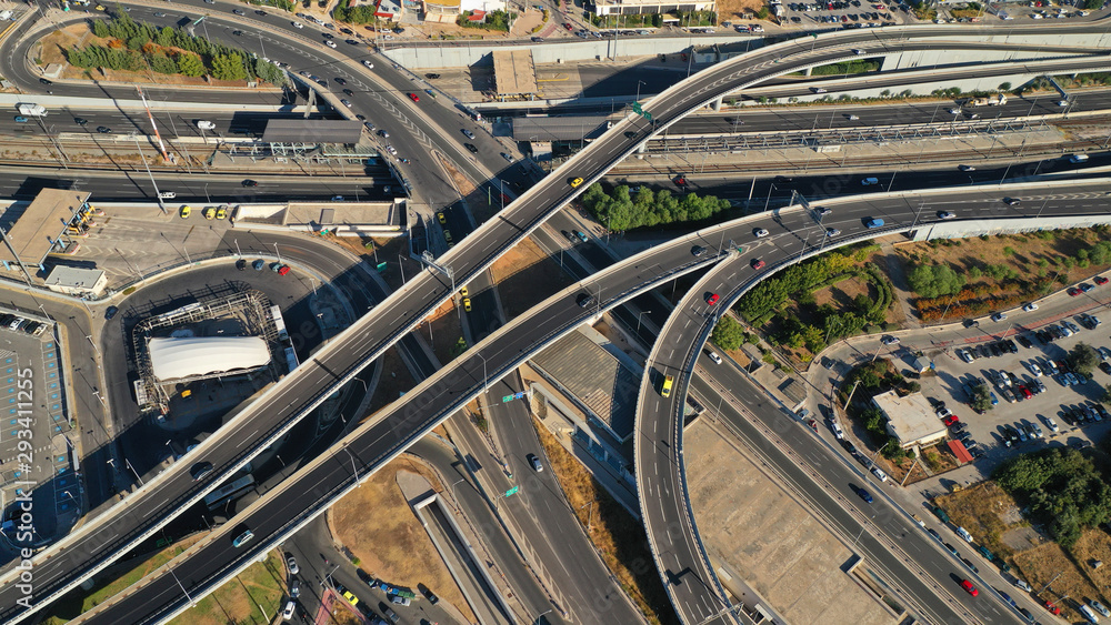 Aerial photo of multilevel junction highway passing through city centre Aerial photo of multilevel junction highway passing through city centre