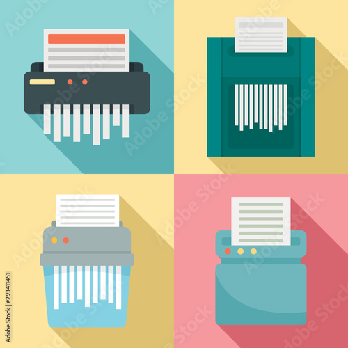 Shredder icons set. Flat set of shredder vector icons for web design