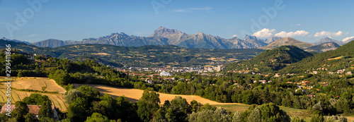 Summer panoramic view on the city of Gap and the Chaillol Peak in the background. Hautes-Alpes  Alps  France