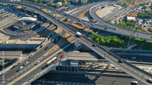 Aerial photo of multilevel junction highway passing through city centre