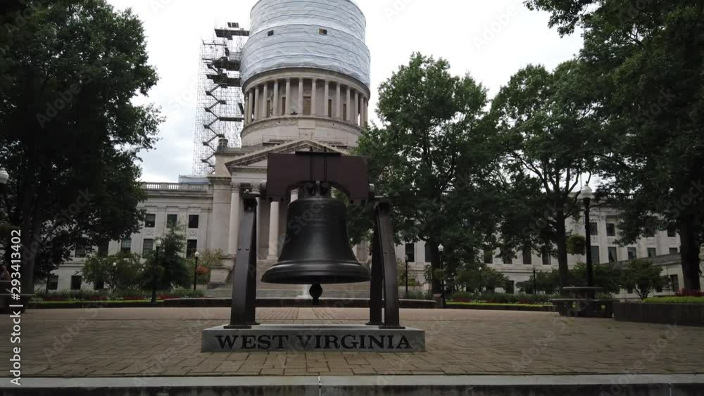 Push in to memorial bell at West Virginia State Capitol complex. Push in to memorial bell at West Virginia State Capitol complex.