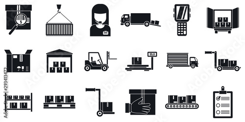 Warehouse transport icons set. Simple set of warehouse transport vector icons for web design on white background