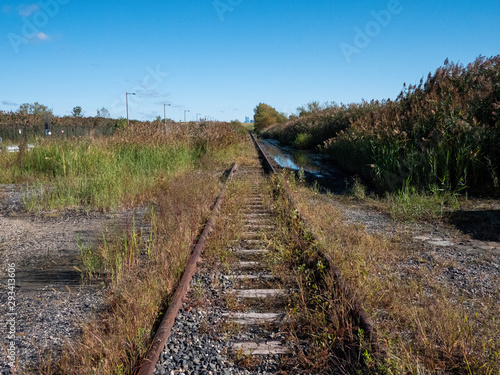 Abandoned train tracks along the Delaware river - Philadelphia, PA / USA - September 29, 2019