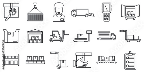 Warehouse building icons set. Outline set of warehouse building vector icons for web design isolated on white background