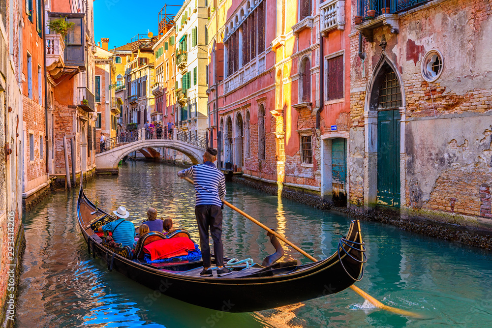 Narrow Canal With Gondola And Bridge In Venice Italy Architecture And 