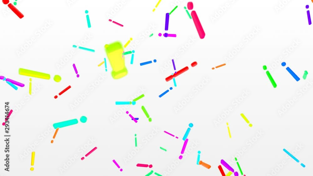 3D Exclamation Points Falling in Slow Motion Rainbow Colors White Backdrop - 4K Seamless Loop Motion Background Animation 3D Exclamation Points Falling in Slow Motion Rainbow Colors White Backdrop - 4K Seamless Loop Motion Background Animation