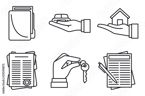 Lease agreement icons set. Outline set of lease agreement vector icons for web design isolated on white background