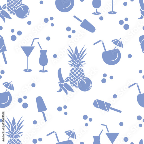 Cocktails, ice cream, pineapple, orange, banana.