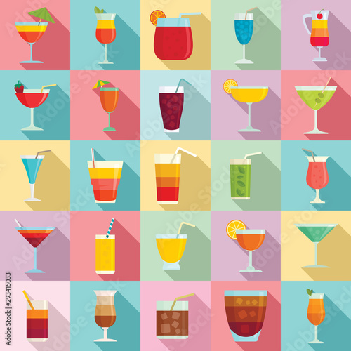 Cocktail icons set. Flat set of cocktail vector icons for web design