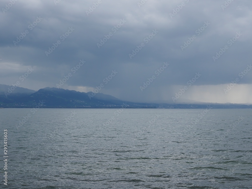 Lake Constance in rain clouds