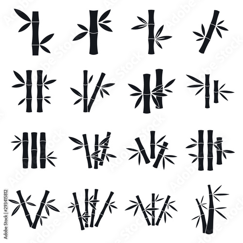 Bamboo icons set. Simple set of bamboo vector icons for web design on white background