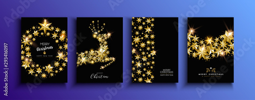 Christmas and new year gold star deer card set