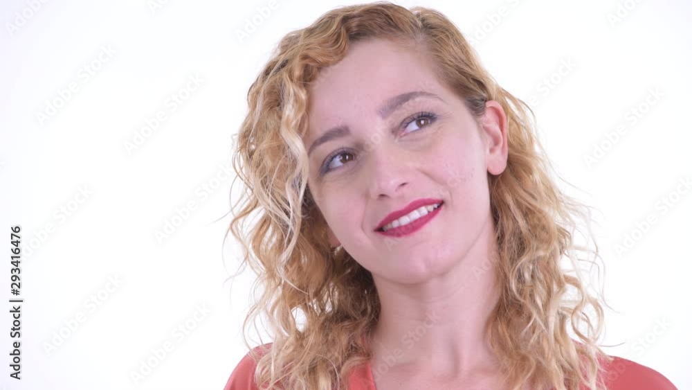 Face of happy beautiful blonde businesswoman thinking Face of happy beautiful blonde businesswoman thinking