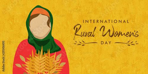Rural womens day banner of farm worker woman