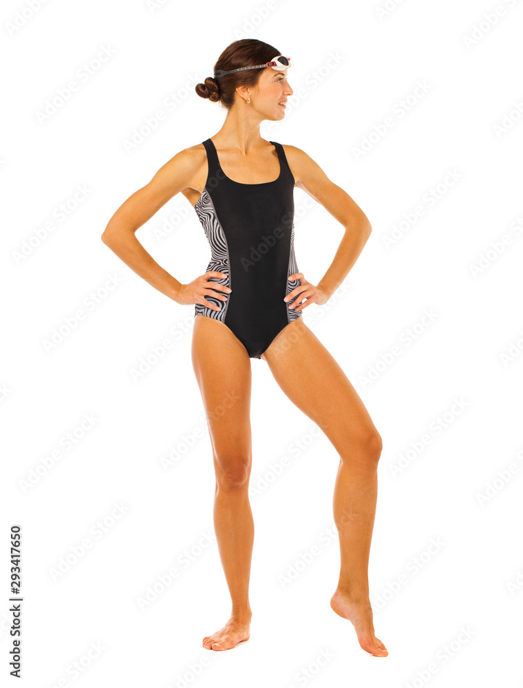 sexy woman swimmer in studio isolated on white background sexy woman swimmer in studio isolated on white background