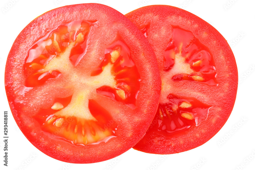 slices of tomato isolated on a white background top view slices of tomato isolated on a white background top view