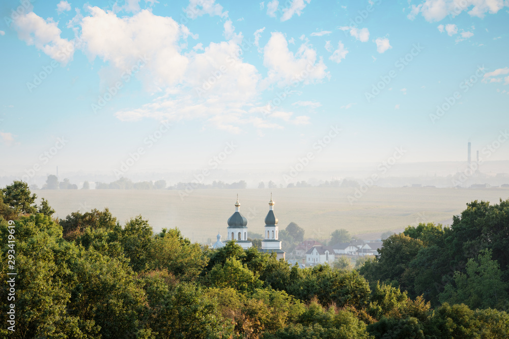 Aerial morning view of orthodox Church Aerial morning view of orthodox Church