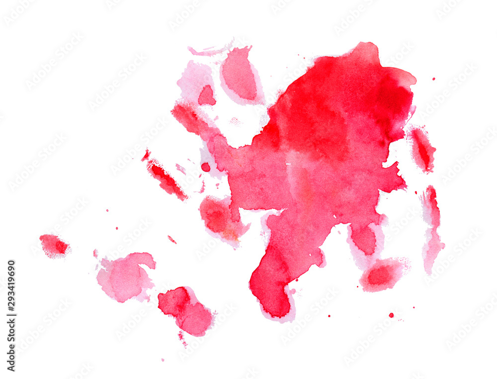 Blood splatter painted isolated on white for halloween design. Red dripping blood drop watercolor