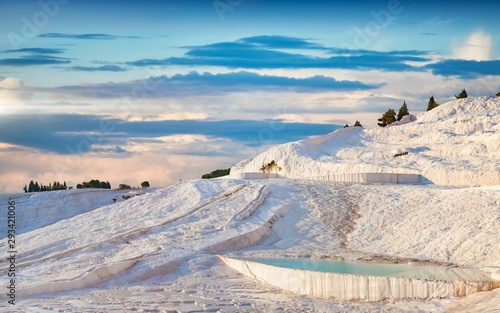 Travertine terrace formations left by flowing thermal springs in Pamukkale  literally  Cotton Castle  in Turkish  most visited attraction in Turkey