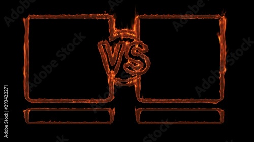 Versus Screen. Burning frame on a black background. 3D rendering.