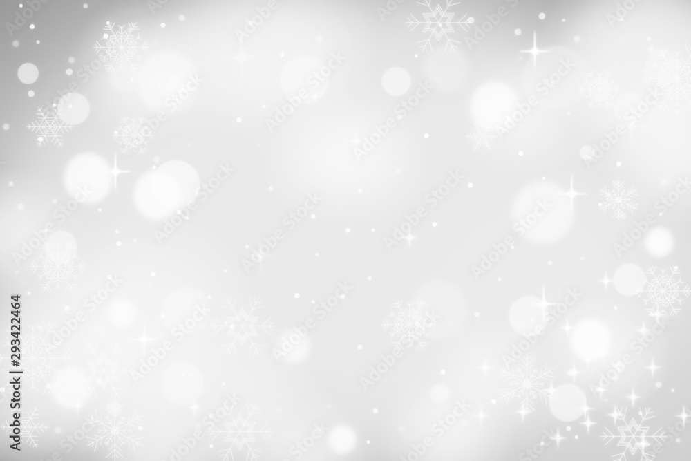 white background with Winter Christmas background snow fall with white bokeh