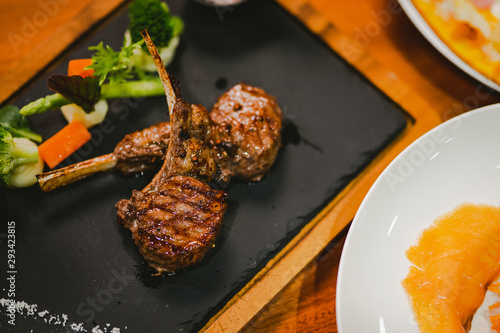 Grilled two rack of lamb chops