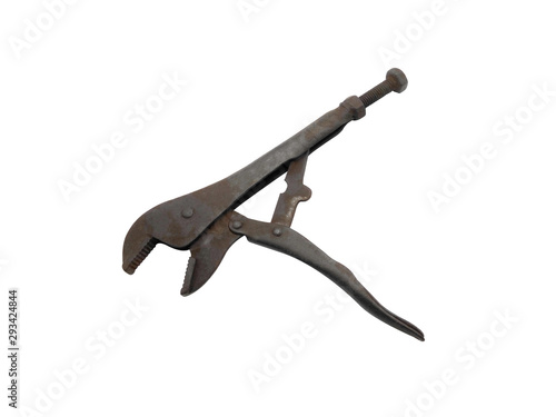 Old locking plier isolated on white background. Clipping Path